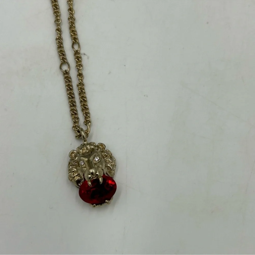 Unisex, Gucci, iconic gold tone, Lionhead crystal necklace made in Italy